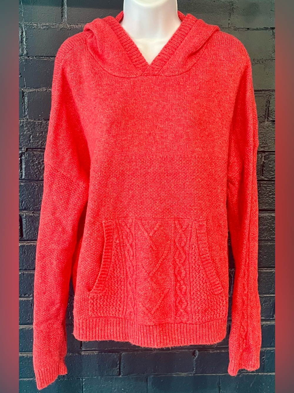 Cozy Red Hooded Knit Sweater for Women